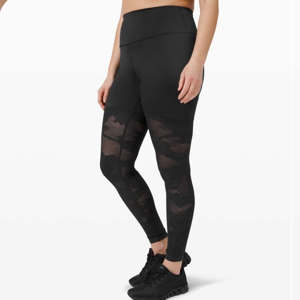 lululemon Sheer Will HR Black Camo Leggings 28” Size 6